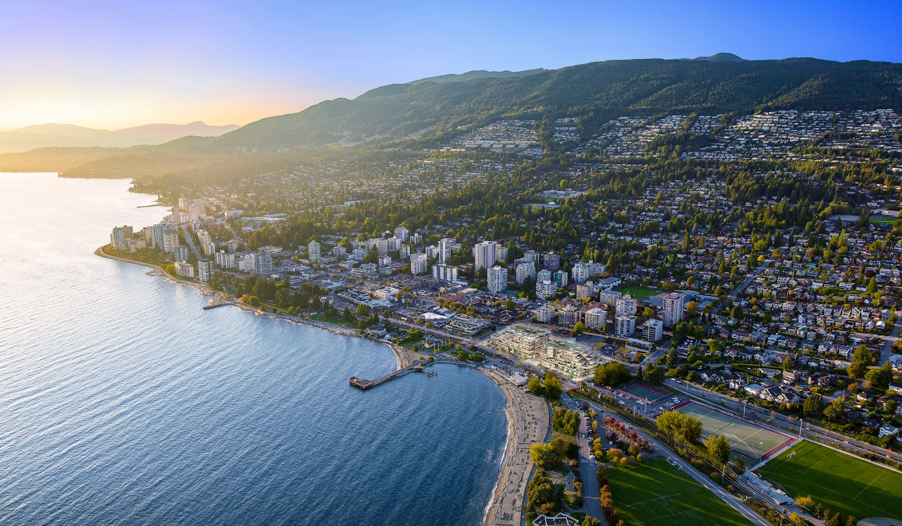 Aerial view of Ambleside and the West Vancouver waterfront